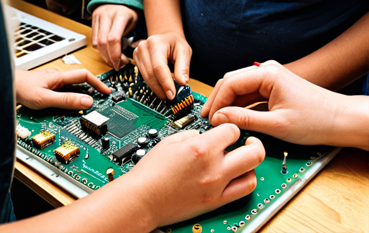 **Image Prompt:** A cozy, brightly lit workshop filled with people of all ages learning to repair electronics. Close-up on hands soldering a circuit board. Emphasis on community, intergenerational knowledge transfer, and "zero waste" principles. Warm, inviting atmosphere. Tools and equipment are visible, but not overwhelming. Think "Fix-It Clinic" meets community education.